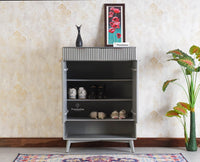 Bengaluru Solid Wood Shoe Rack Cabinet Two Doors and Drawers With Open Storage - Sideboard - Furniselan Cool-Grey