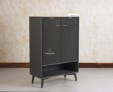 Bengaluru Solid Wood Shoe Rack Cabinet Two Doors and Drawers With Open Storage - Sideboard - Furniselan Slate Grey
