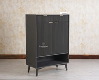 Bengaluru Solid Wood Shoe Rack Cabinet Two Doors and Drawers With Open Storage - Sideboard - Furniselan Slate Grey