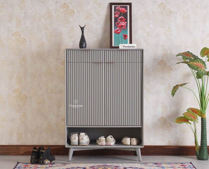 Bengaluru Solid Wood Shoe Rack Cabinet Two Doors and Drawers With Open Storage - Sideboard - Furniselan