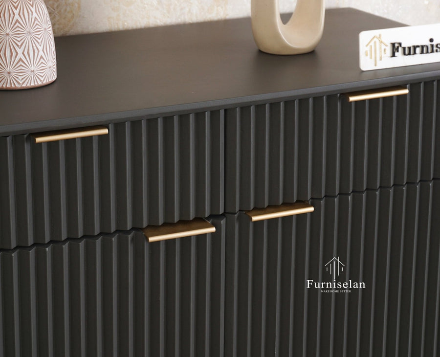 Bengaluru Solid Wood Shoe Rack Cabinet Two Doors and Drawers With Open Storage - Sideboard - Furniselan Slate Grey