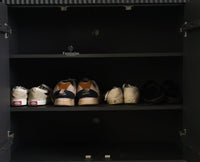 Bengaluru Solid Wood Shoe Rack Cabinet Two Doors and Drawers With Open Storage - Sideboard - Furniselan Slate Grey