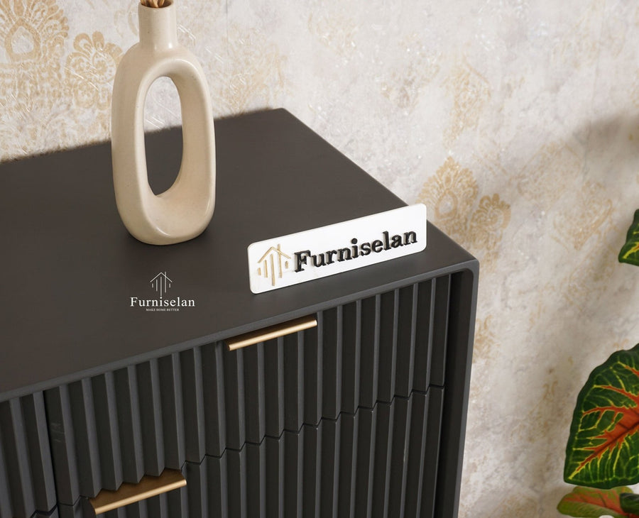 Bengaluru Solid Wood Shoe Rack Cabinet Two Doors and Drawers With Open Storage - Sideboard - Furniselan Slate Grey