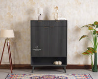 Bengaluru Solid Wood Shoe Rack Cabinet Two Doors and Drawers With Open Storage - Sideboard - Furniselan Slate Grey
