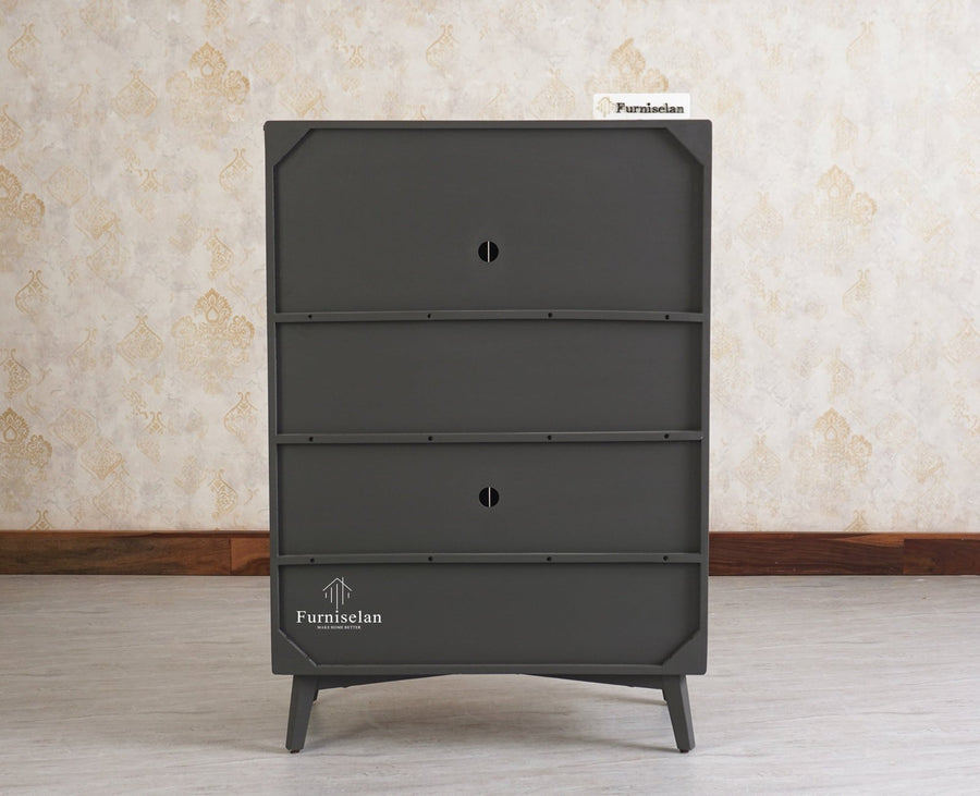 Bengaluru Solid Wood Shoe Rack Cabinet Two Doors and Drawers With Open Storage - Sideboard - Furniselan Slate Grey