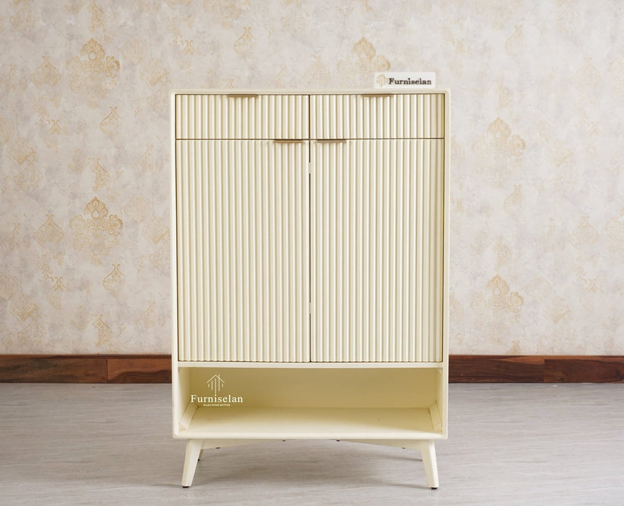 Bengaluru Solid Wood Shoe Rack Cabinet Two Doors and Drawers With Open Storage - Sideboard - Furniselan