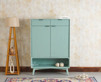 Bengaluru Solid Wood Shoe Rack Cabinet Two Doors and Drawers With Open Storage - Sideboard - Furniselan
