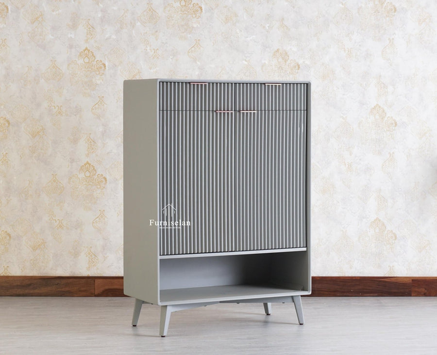Bengaluru Solid Wood Shoe Rack Cabinet Two Doors and Drawers With Open Storage - Sideboard - Furniselan Cool-Grey