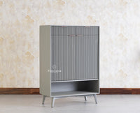 Bengaluru Solid Wood Shoe Rack Cabinet Two Doors and Drawers With Open Storage - Sideboard - Furniselan Cool-Grey