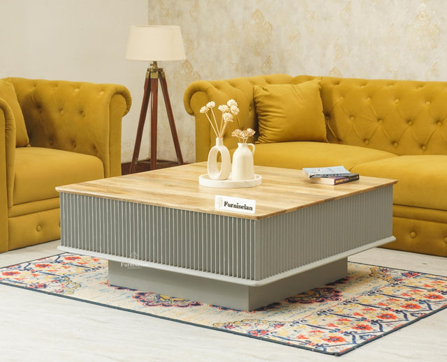 Bengaluru Solid Wood Square Coffee Table Furniselan Cool Grey