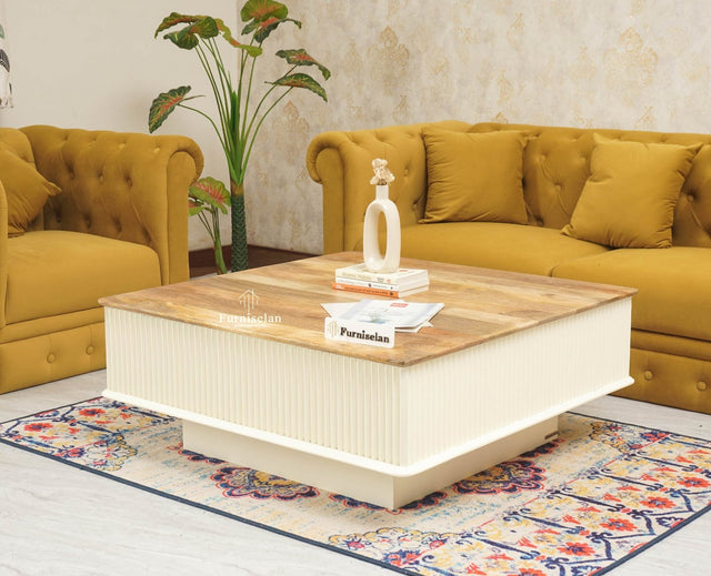 Bengaluru Solid Wood Square Coffee Table - Coffee Table - Furniselan -Frosty White