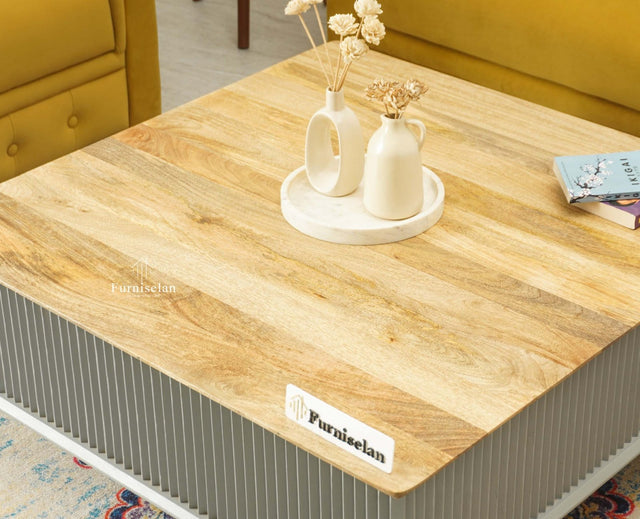 Bengaluru Solid Wood Square Coffee Table Furniselan Cool Grey