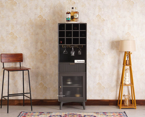 Bengaluru Solid Wood Tall Bar Cabinet - Bar Cabinet - Furniselan Slate-Grey