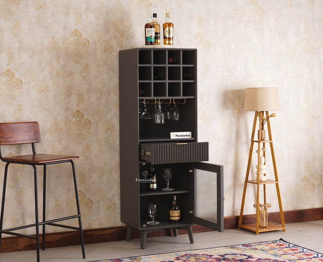 Bengaluru Solid Wood Tall Bar Cabinet - Bar Cabinet - Furniselan Slate-Grey