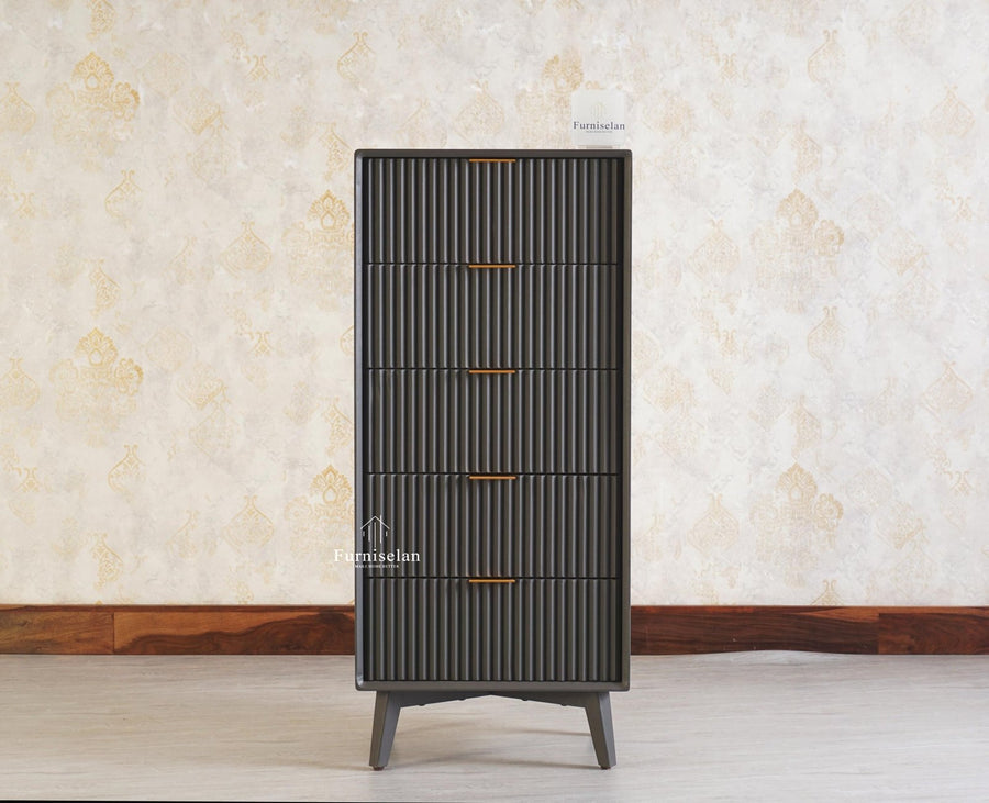 Bengaluru Solid Wood Tall Five Drawer Chest of Drawers - Sideboard - Furniselan - Slate Grey