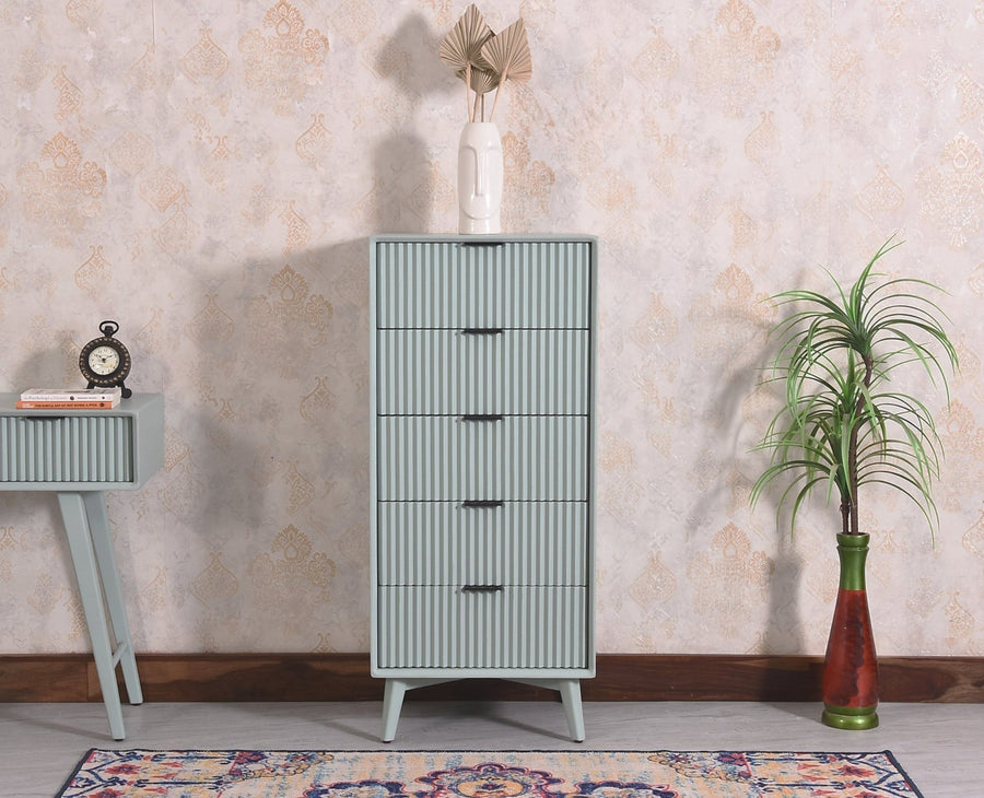 Bengaluru Solid Wood Tall Five Drawer Chest of Drawers - Sideboard - Furniselan - Silt-Green
