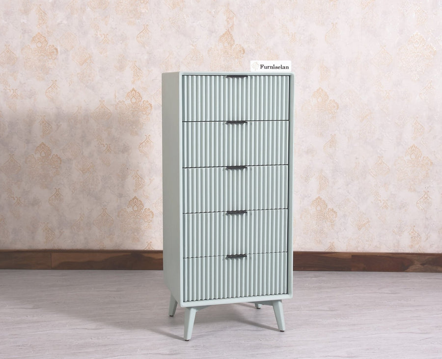 Bengaluru Solid Wood Tall Five Drawer Chest of Drawers - Sideboard - Furniselan - Silt-Green
