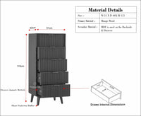 Bengaluru Solid Wood Tall Five Drawer Chest of Drawers - Sideboard - Furniselan - Slate-Grey