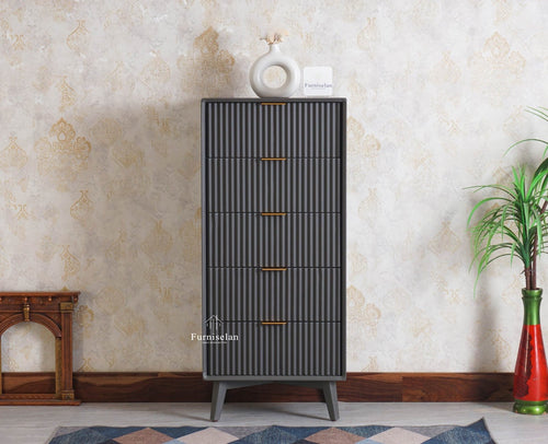 Bengaluru Solid Wood Tall Five Drawer Chest of Drawers - Sideboard - Furniselan