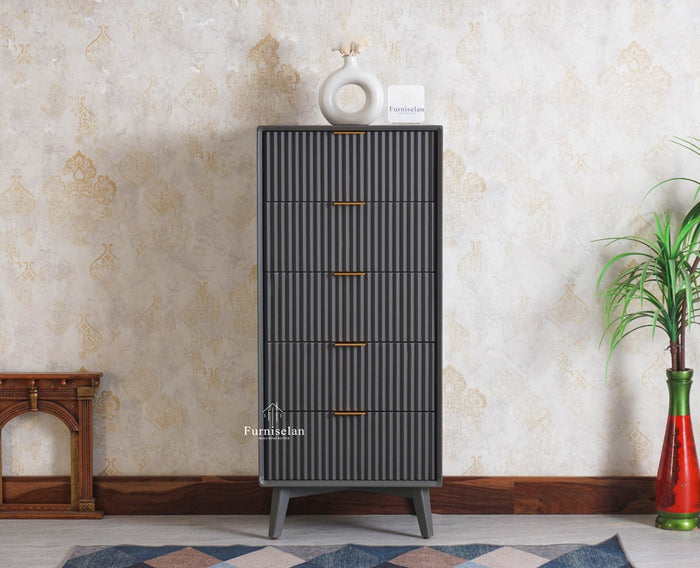 Bengaluru Solid Wood Tall Five Drawer Chest of Drawers - Sideboard - Furniselan