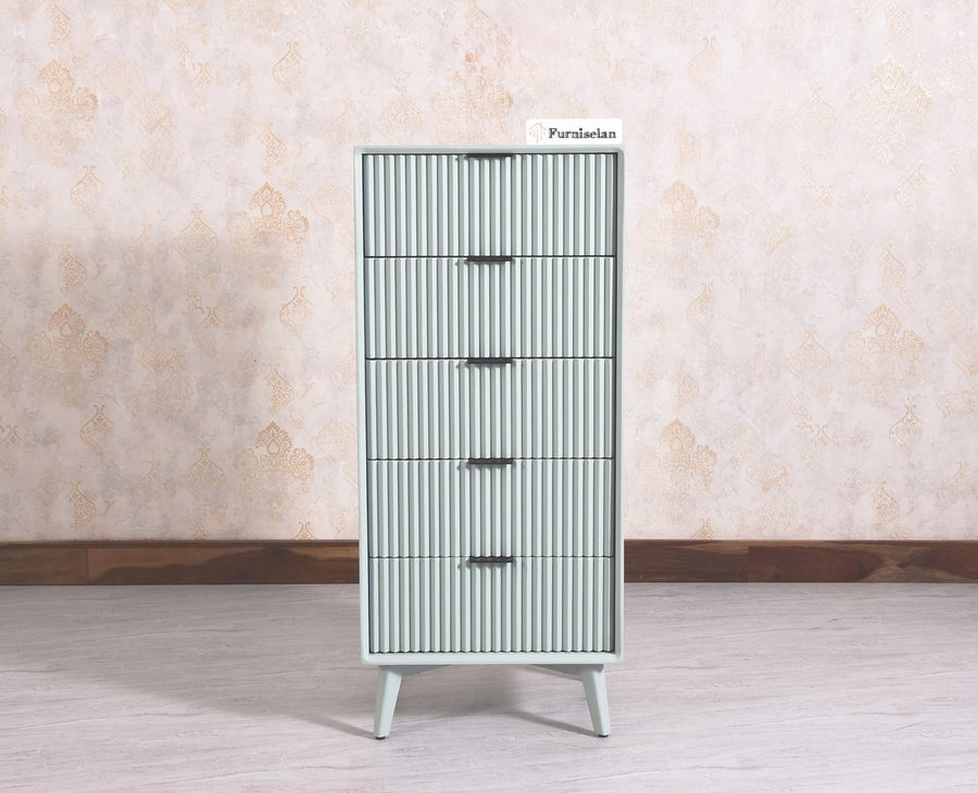 Bengaluru Solid Wood Tall Five Drawer Chest of Drawers - Sideboard - Furniselan - Silt-Green