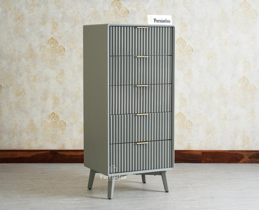 Bengaluru Solid Wood Tall Five Drawer Chest of Drawers Furniselan Cool Grey