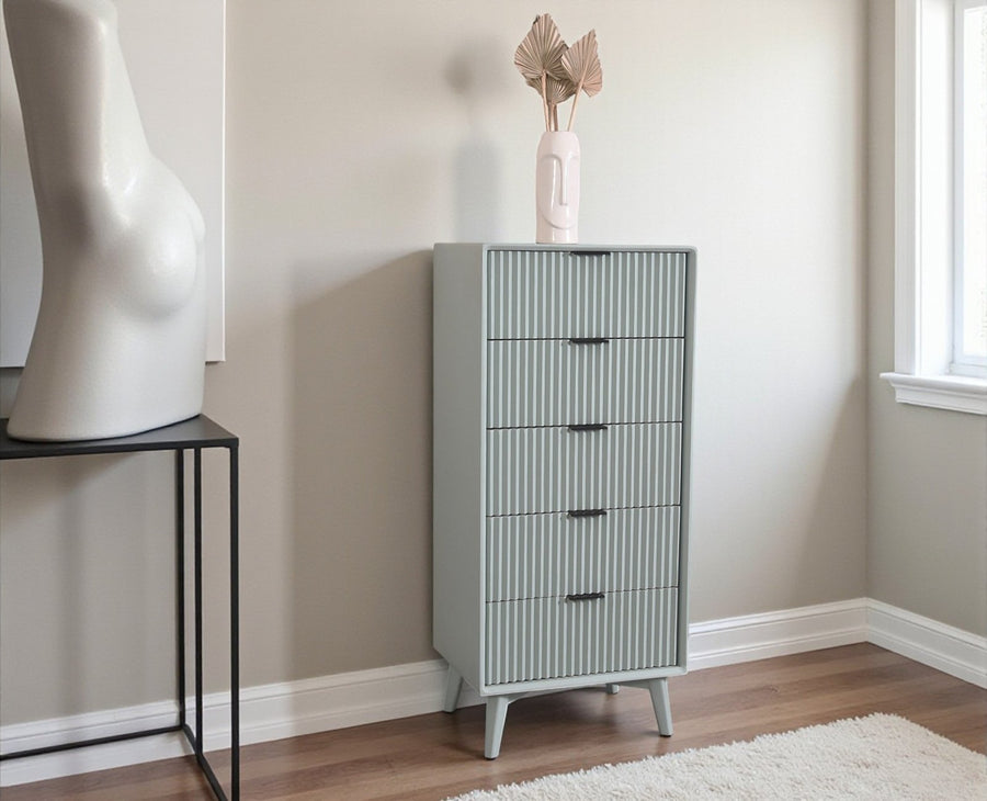 Bengaluru Solid Wood Tall Five Drawer Chest of Drawers - Sideboard - Furniselan - Silt-Green