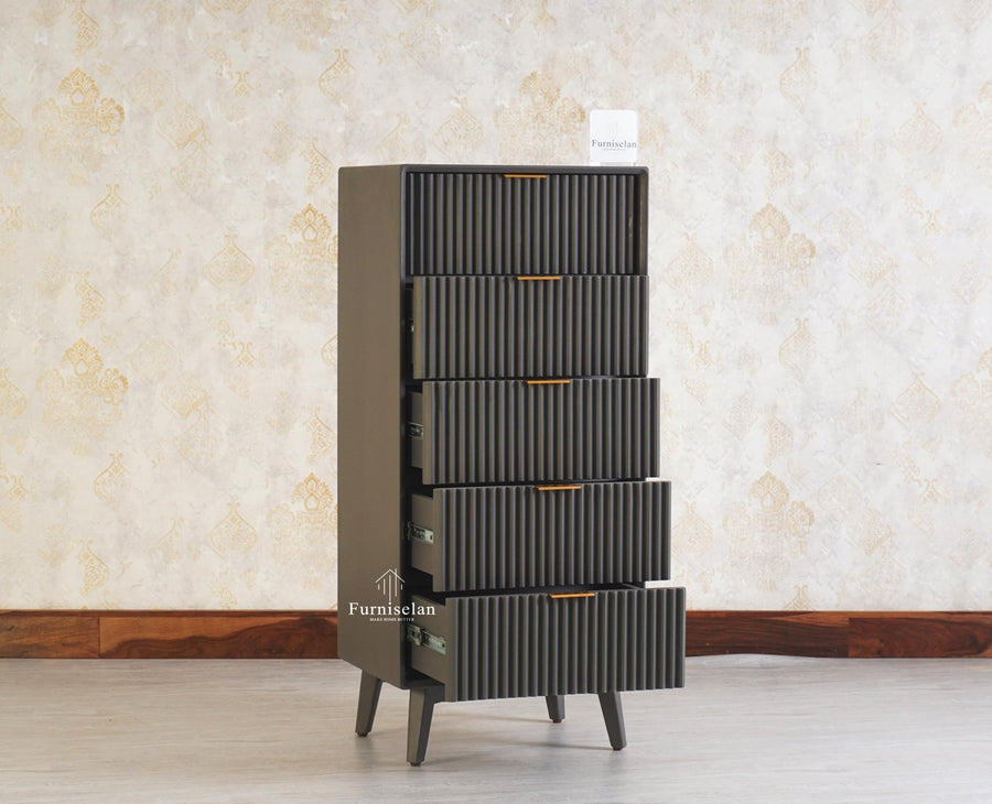 Bengaluru Solid Wood Tall Five Drawer Chest of Drawers - Sideboard - Furniselan - Slate Grey