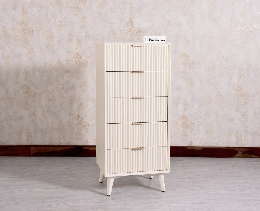 Bengaluru Solid Wood Tall Five Drawer Chest of Drawers - Sideboard - Furniselan - Frosty-White