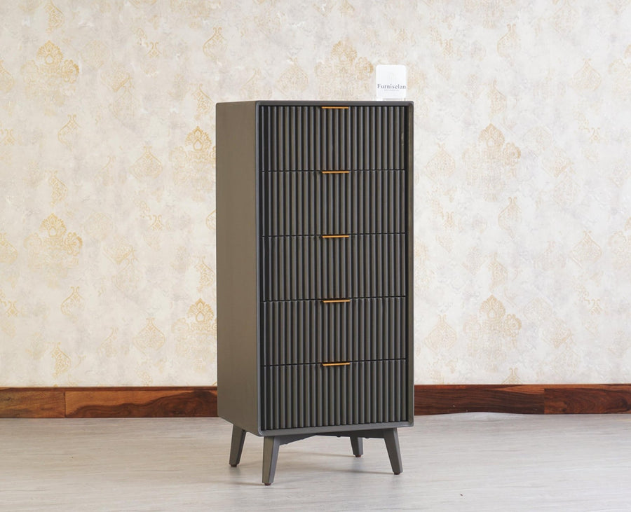 Bengaluru Solid Wood Tall Five Drawer Chest of Drawers - Sideboard - Furniselan - Slate Grey