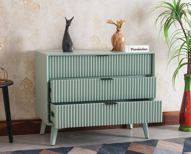 Bengaluru Solid Wood Three Drawer Chest of Drawer Furniselan Silt-Green