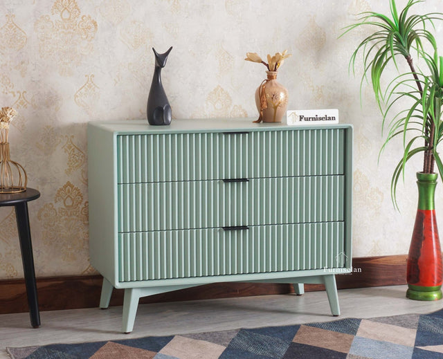 Bengaluru Solid Wood Three Drawer Chest of Drawer Furniselan Silt-Green