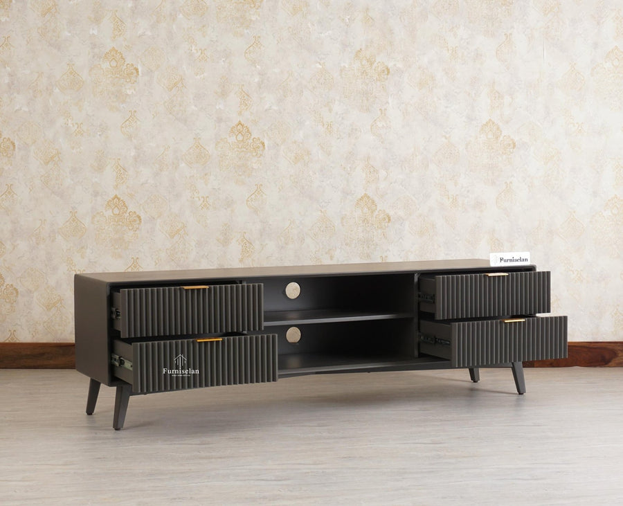 Bengaluru Solid Wood TV Cabinet Four Drawer Furniselan Slate-Grey