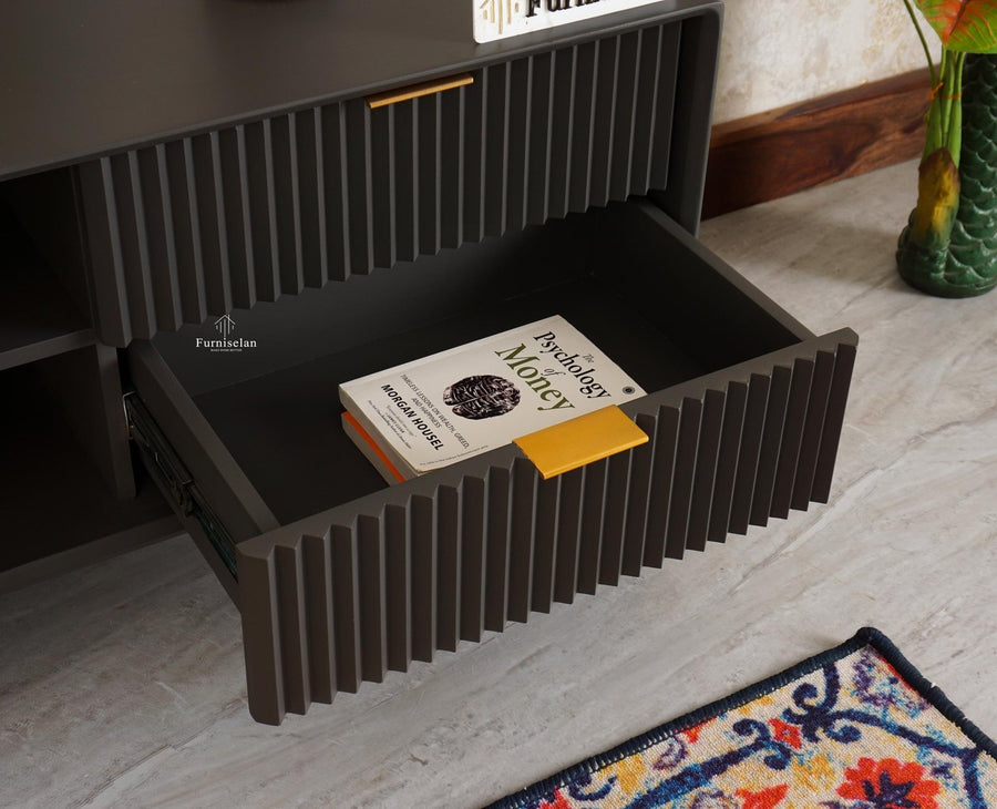 Bengaluru Solid Wood TV Cabinet Four Drawer Furniselan Slate-Grey