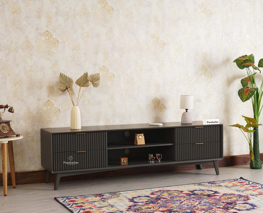 Bengaluru Solid Wood TV Cabinet Four Drawer Furniselan Slate-Grey
