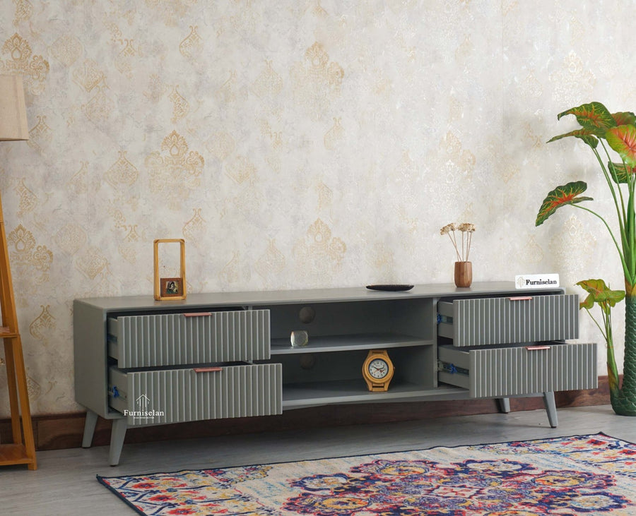 Bengaluru Solid Wood TV Cabinet Four Drawer - Tv Cabinet - Furniselan