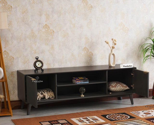 Bengaluru Solid Wood TV Cabinet Two Door - Tv Cabinet - Furniselan-Slate-Grey