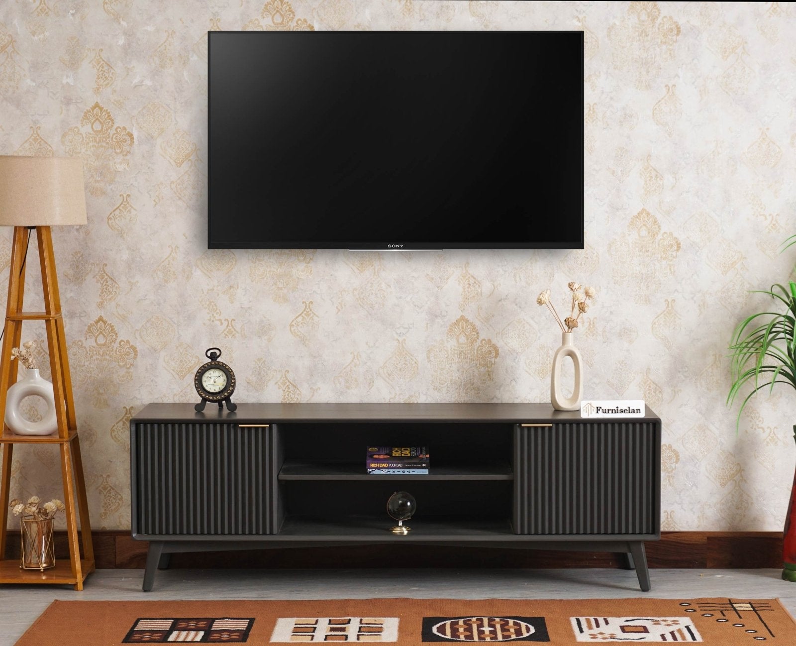 Bengaluru Solid Wood TV Cabinet Two Door - Tv Cabinet - Furniselan-Slate-Grey