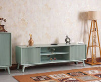 Bengaluru Solid Wood TV Cabinet Two Door Furniselan - Silt-Green
