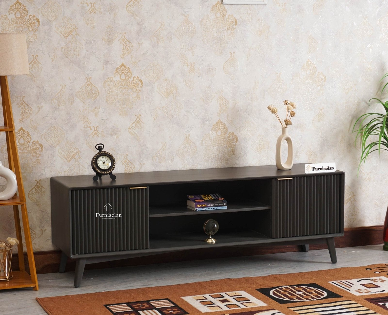Bengaluru Solid Wood TV Cabinet Two Door - Tv Cabinet - Furniselan-Slate-Grey