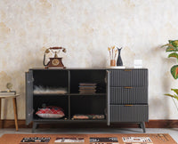 Bengaluru Solid Wood Two Door and Three Drawer Sideboard Cabinet - Sideboard - Furniselan Slate-Grey