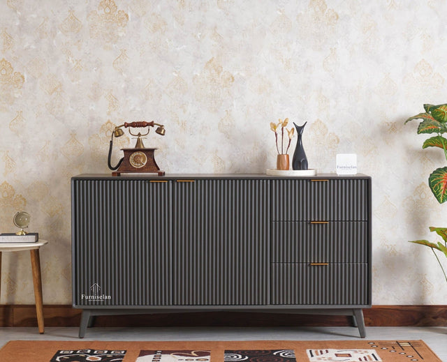 Bengaluru Solid Wood Two Door and Three Drawer Sideboard Cabinet - Sideboard - Furniselan Slate-Grey
