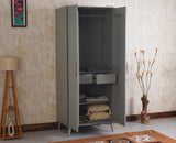 Bengaluru Solid Wood Two Door Wardrobe - Wardrobes & Cabinets - Furniselan - Cool Grey