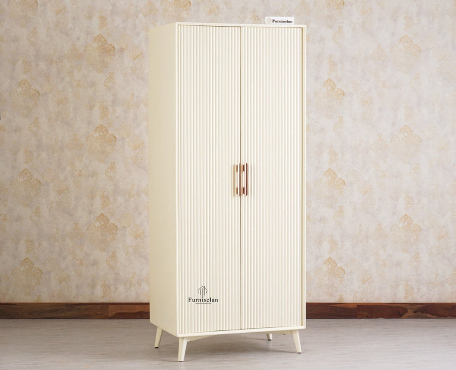 Bengaluru Solid Wood Two Door Wardrobe - Wardrobes & Cabinets - Furniselan - Frosty White
