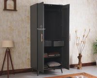 Bengaluru Solid Wood Two Door Wardrobe - Wardrobes & Cabinets - Furniselan - Slate Grey
