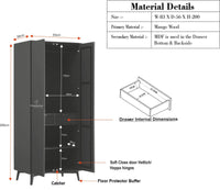 Bengaluru Solid Wood Two Door Wardrobe - Wardrobes & Cabinets - Furniselan Slate-Grey