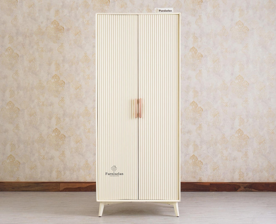 Bengaluru Solid Wood Two Door Wardrobe - Wardrobes & Cabinets - Furniselan - Frosty White
