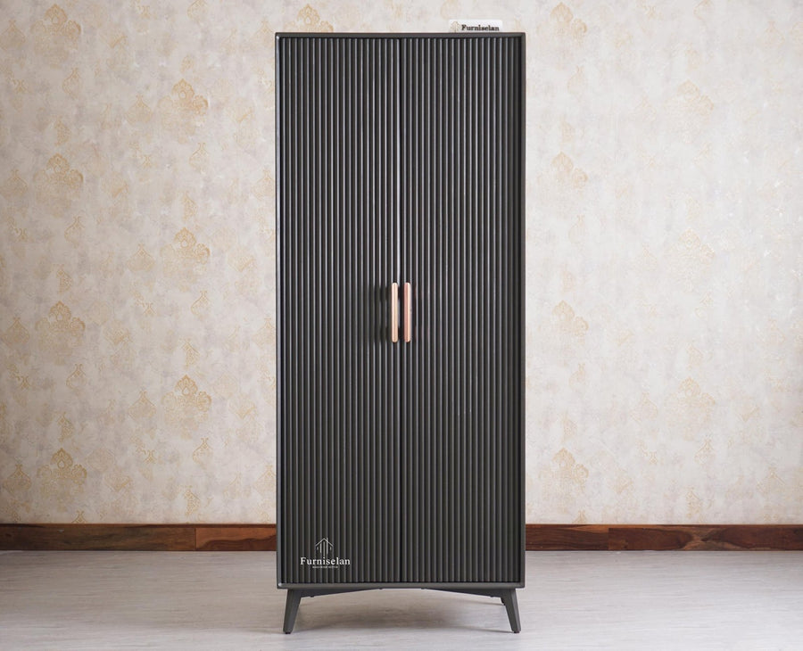 Bengaluru Solid Wood Two Door Wardrobe - Wardrobes & Cabinets - Furniselan - Slate Grey
