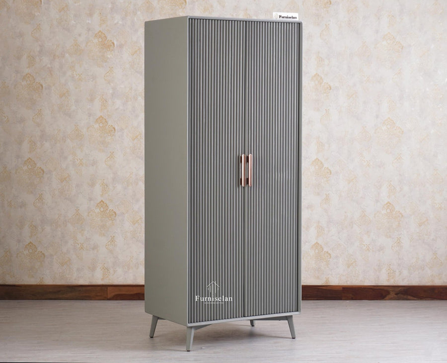 Bengaluru Solid Wood Two Door Wardrobe - Wardrobes & Cabinets - Furniselan - Cool Grey