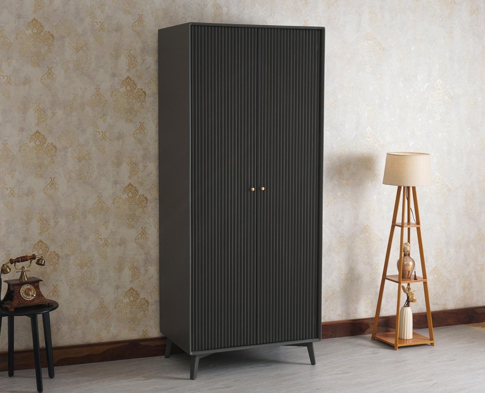 Bengaluru Solid Wood Two Door Wardrobe - Wardrobes & Cabinets - Furniselan Slate-Grey